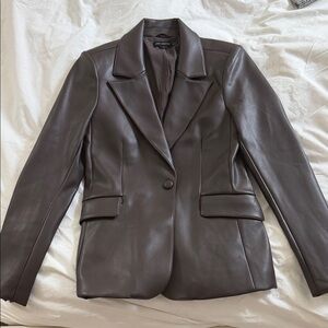 NEVER WORN Good American Dark Brown Leather Blazer